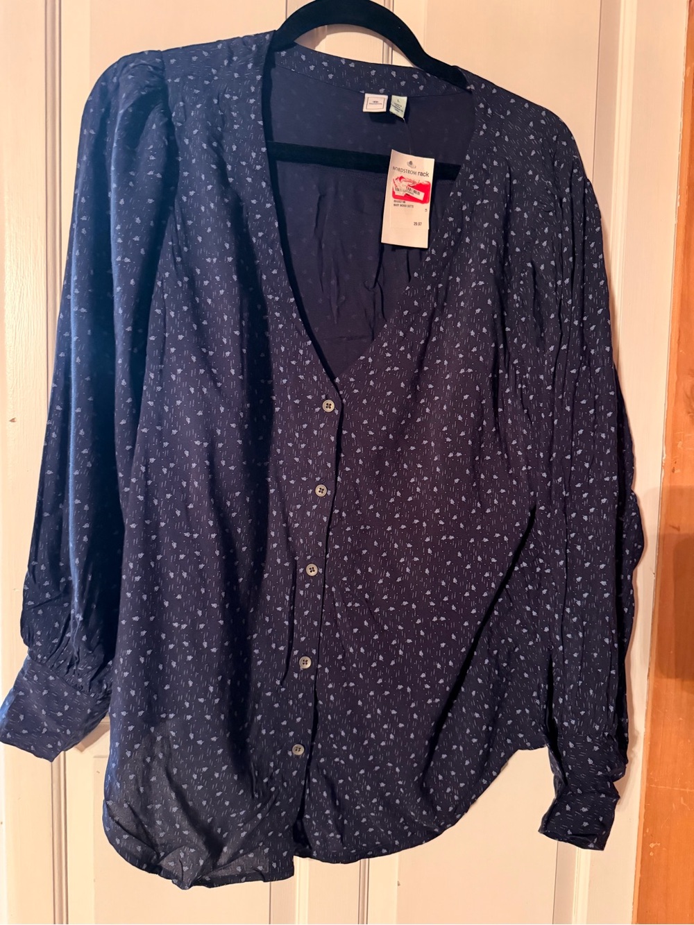 Susina Navy Blue Button-Down Shirt with Micro Print